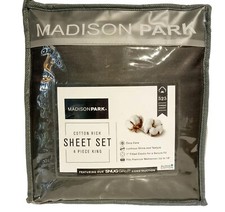 KING SHEET SET 4 pc Charcoal Gray Madison Park 525 Thread count Snug Grip NEW