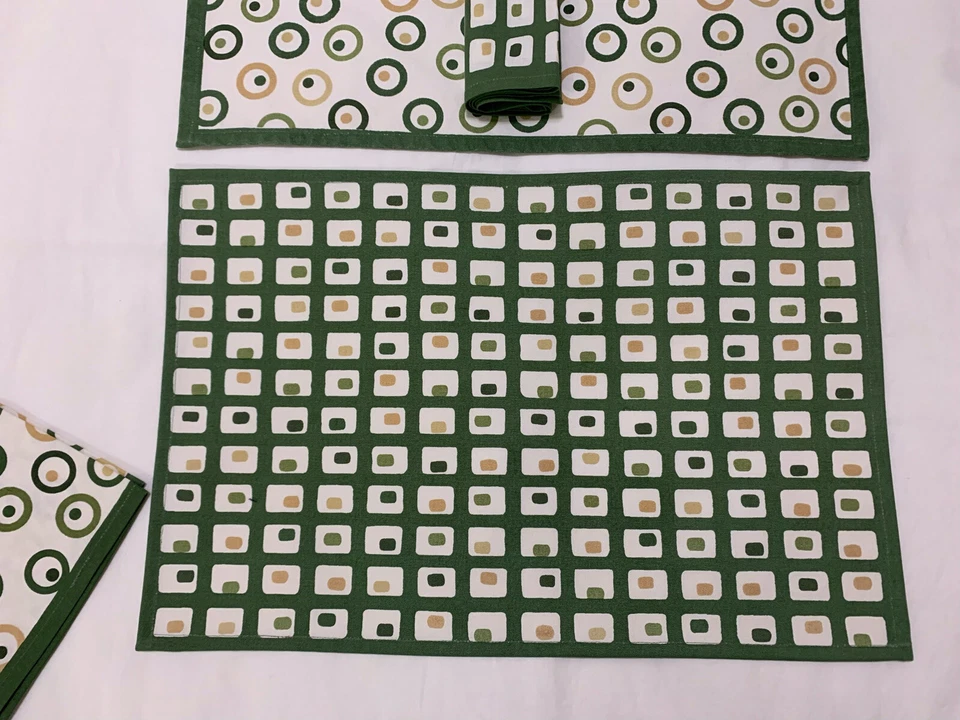 Pomegranate Inc. Green Squares And Circles Placemat & Napkin 100% Cotton NWOT - Image 2 of 4