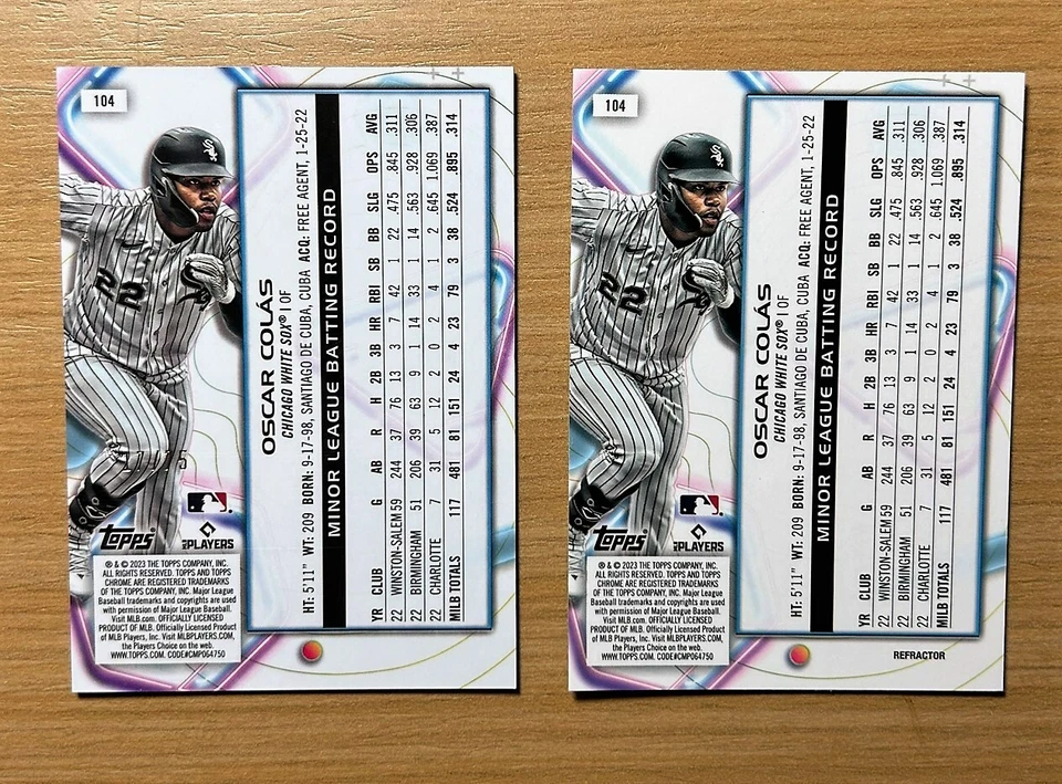 2023 Topps Cosmic Chrome OSCAR COLAS GREEN SPACE DUST /75 + REFRACTOR, White Sox - Image 2 of 2