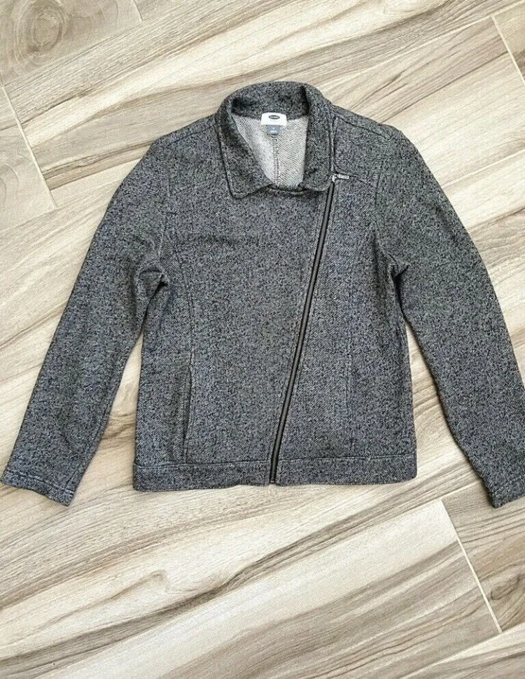 Old Navy Womens Moto Coat Sweater Jacket Size M Gray Cotton
