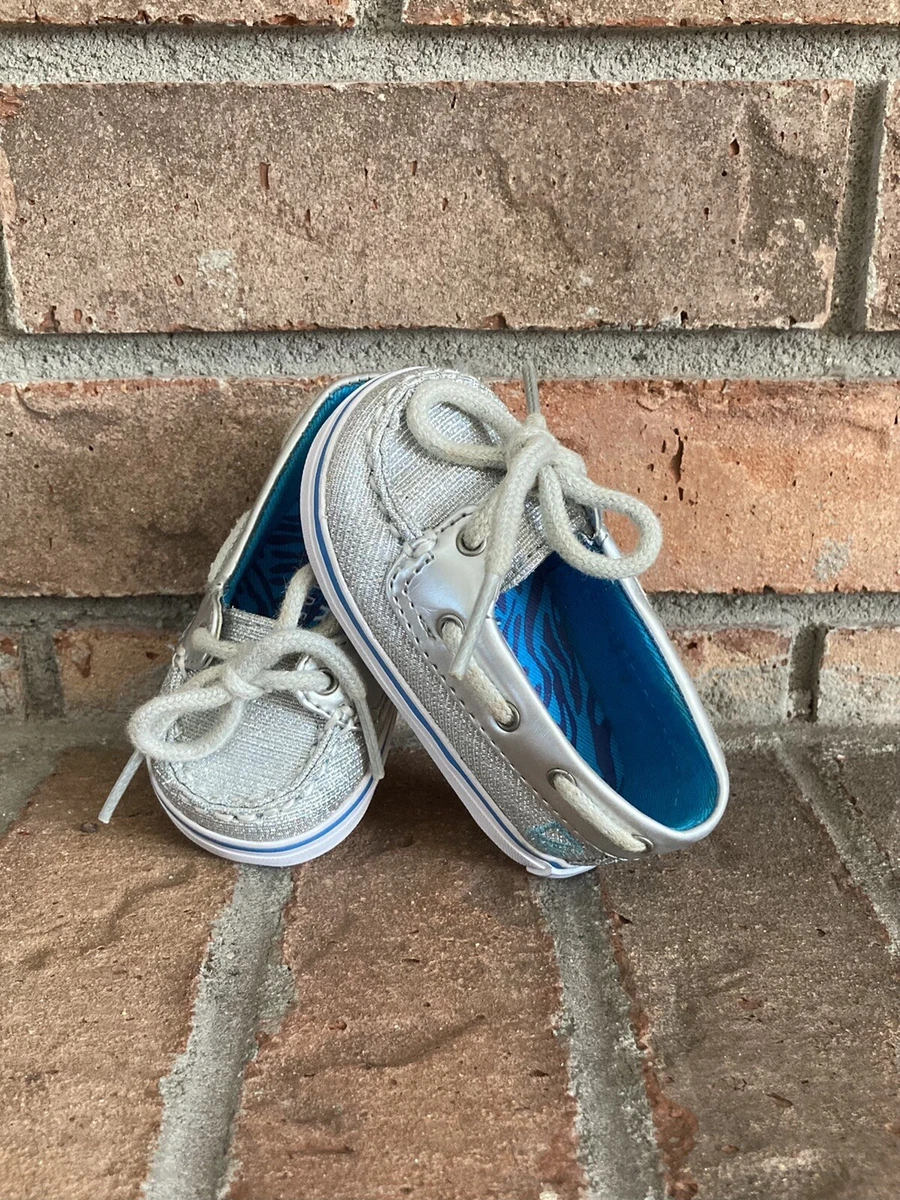 SPERRY Top Sider SILVER Biscayne Crib Shoes Size 1M Girls Kids