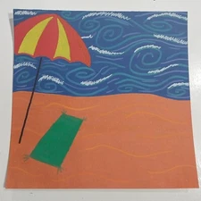8x8 Inch Gouache Painting On Watercolor Paper Nature Calm Art Title Beach Day A1