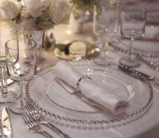 HIRE ONLY Events Charger Plate Clear Glass - SILVER BEADED - Inbox For Questions