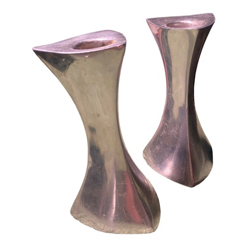 2 Nambe Tri Corner Candlestick Holders 4.75 inches Tall 594 Vintage MCM - Picture 6 of 6