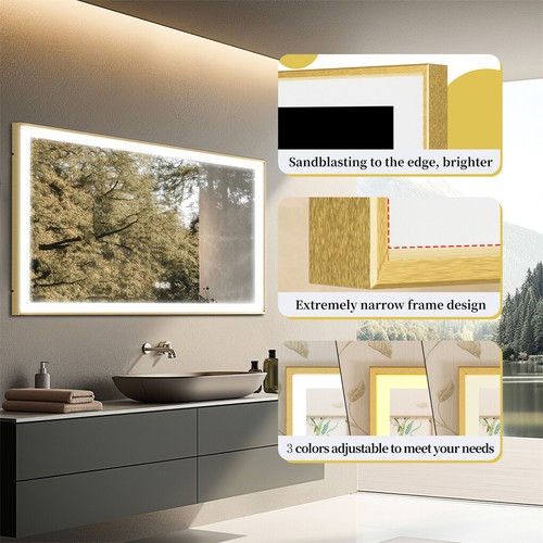 600-1600mm Jumbo Gold Frame LED Bathroom Mirror Dimmable Anti-fog Vanity Mirror - Picture 18 of 25