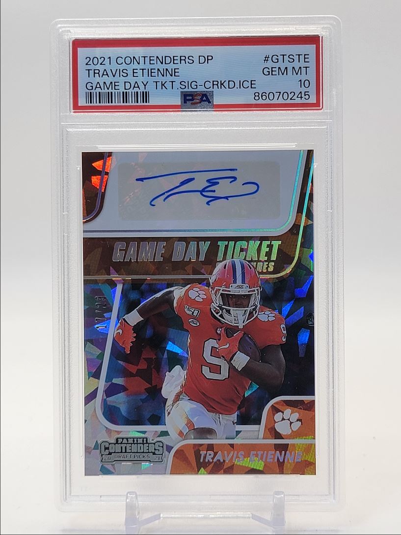 Travis Etienne Panini Contenders Draft Picks Game Day Ticket Signatures #GTSTE Cracked Ice