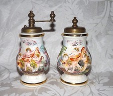 Capodimonte Ceramic  Brass Salt Shaker  Pepper Mill