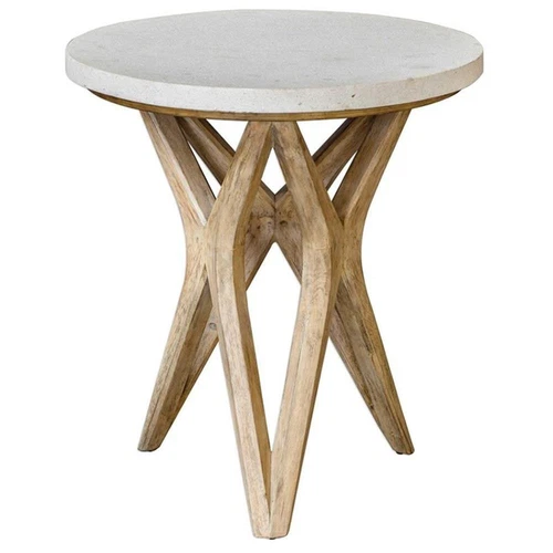 Uttermost Marnie 22" Round Wood and Stone Accent Table in Oatmeal Wash - Picture 1 of 9