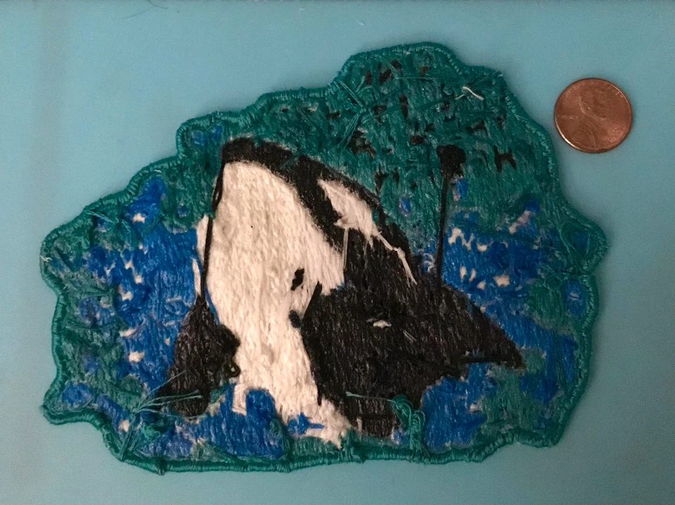 OOAK Pro-Orca Hand-Embroidered Patch, Anti-Capitalist/Envrionmentalist Patch - Image 2 of 2