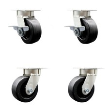 5 Inch KP Polyolefin Caster Set with Ball Bearings 4 Swivel Locks 2 Brakes SCC