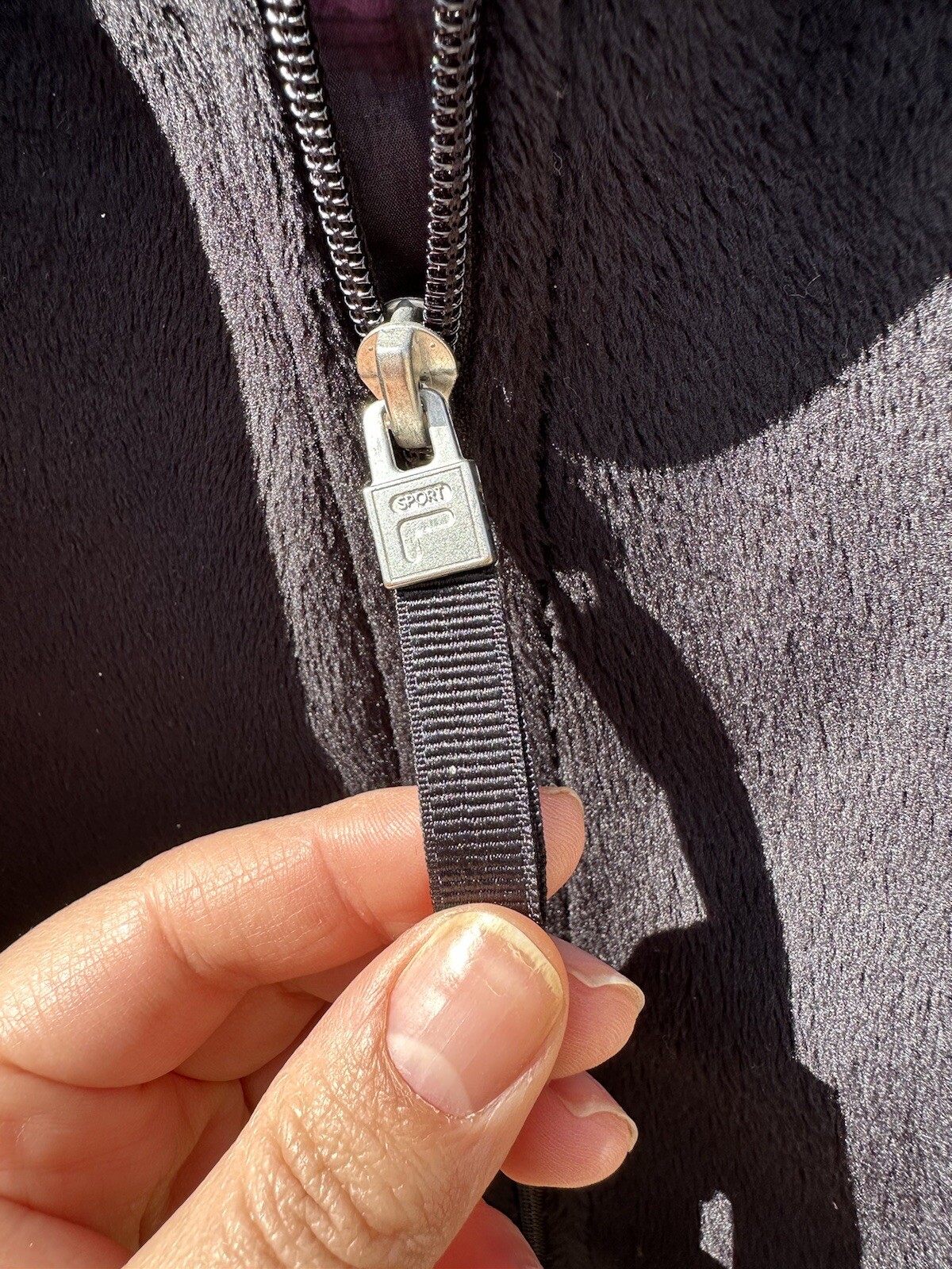 FILA SPORT giacca pile nero full zip donna M anni 90 stampa geometrica ombreggiata retrò