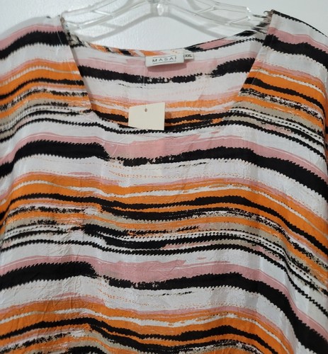 Masai Clothing Tunic Blouse Womens Size XXL Dale Rose Tan Striped Long Sleeve - Picture 4 of 14