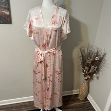Vintage Oscar de La Renta Pink Label Silky Satin Floral Robe Nightgown Set Sz M