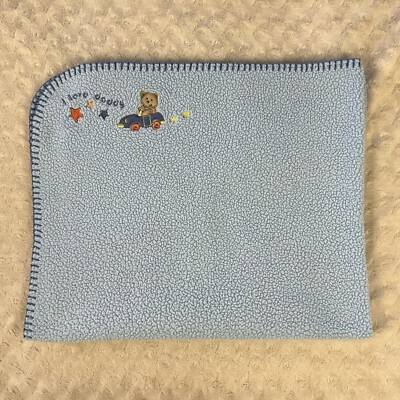 Baby Connection I Love Daddy Blue Baby Blanket Bear in Car Orange Stars Stitched