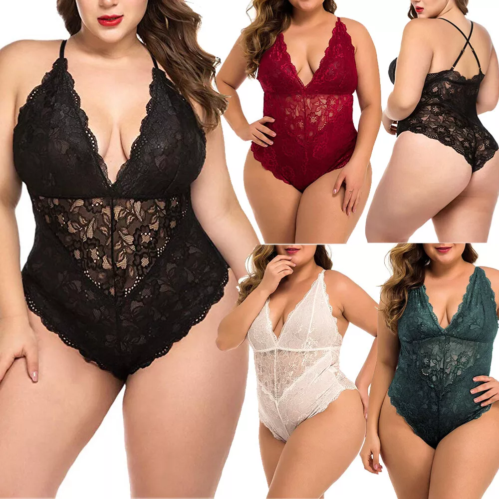 Woman's Black Lace Bodysuit Lingerie Sexy Hollow Out Female Body Tops  Clothes Ladies Lingeries with Cups (Color : Black, Size : Mcode)