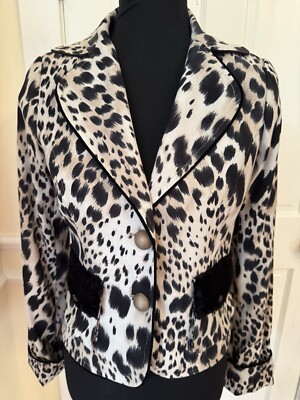 Alberto Makali Jacket Woman's Size 4 Leopard Print Velvet Pockets