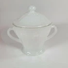 Vintage Anchor Hocking Fire King Milk Glass White Swirl Sugar Bowl w/lid SEE DES