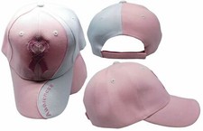 Pink and White Breast Cancer Awareness Pink Ribbon Cap Hat PREMIUM USA SHIP