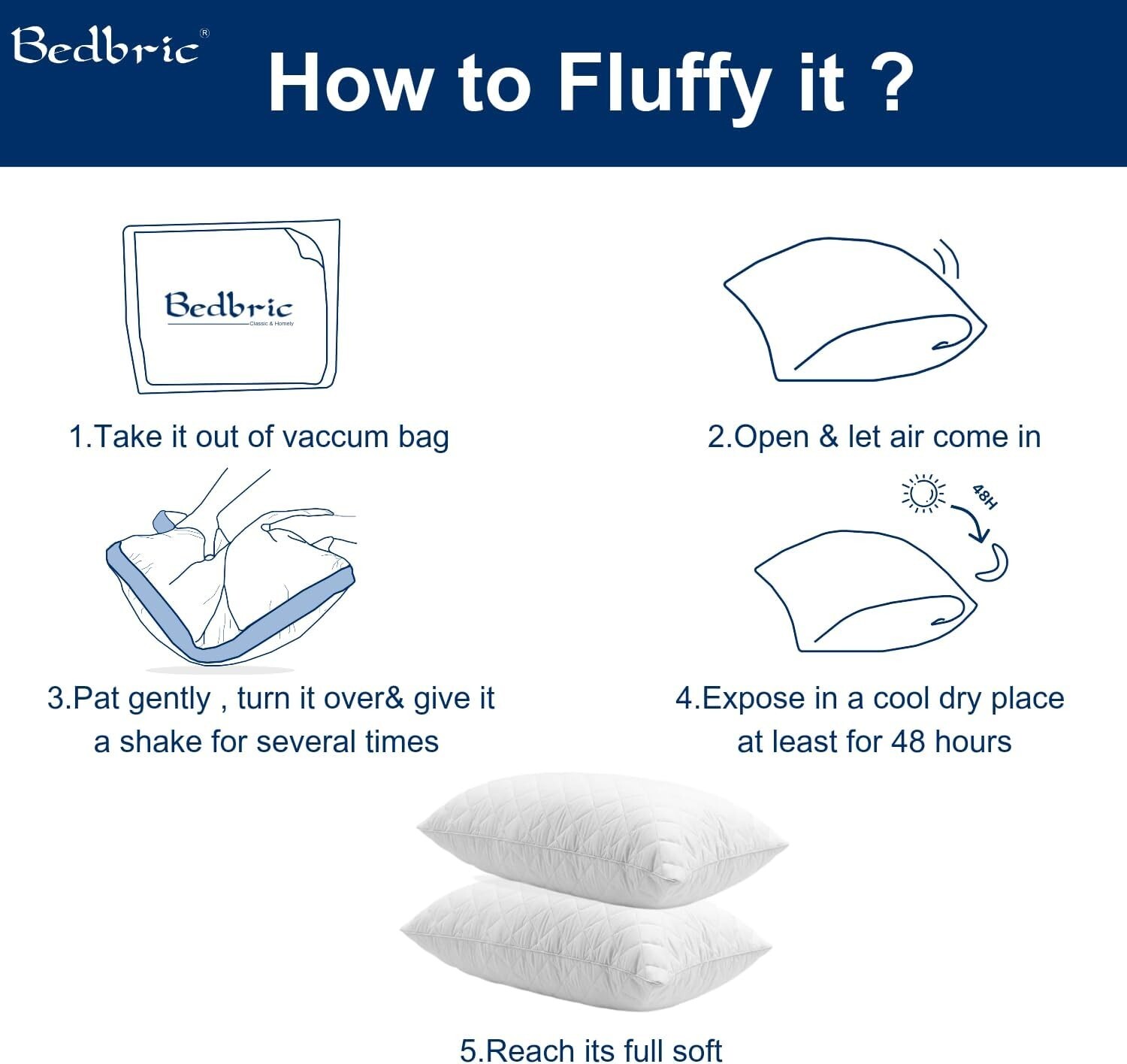 Bedbric Anti Allergic Pillows 4 Pack Soft Deluxe Bedding Hotel Quality