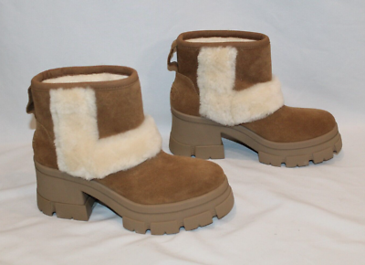 NIB Ugg Brooklyn Sunburst Waterproof Suede Fur Lug Platform Boots