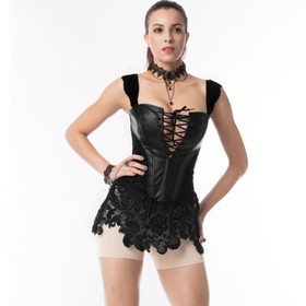 Women Sexy Faux Leather Corset Top Bustier Burlesque Costume Plus Size Lingerie