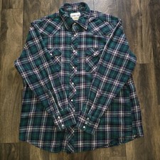 Wrangler Shirt Mens XL Green Plaid Western Pearl Snap Wrancher Long Sleeve Men