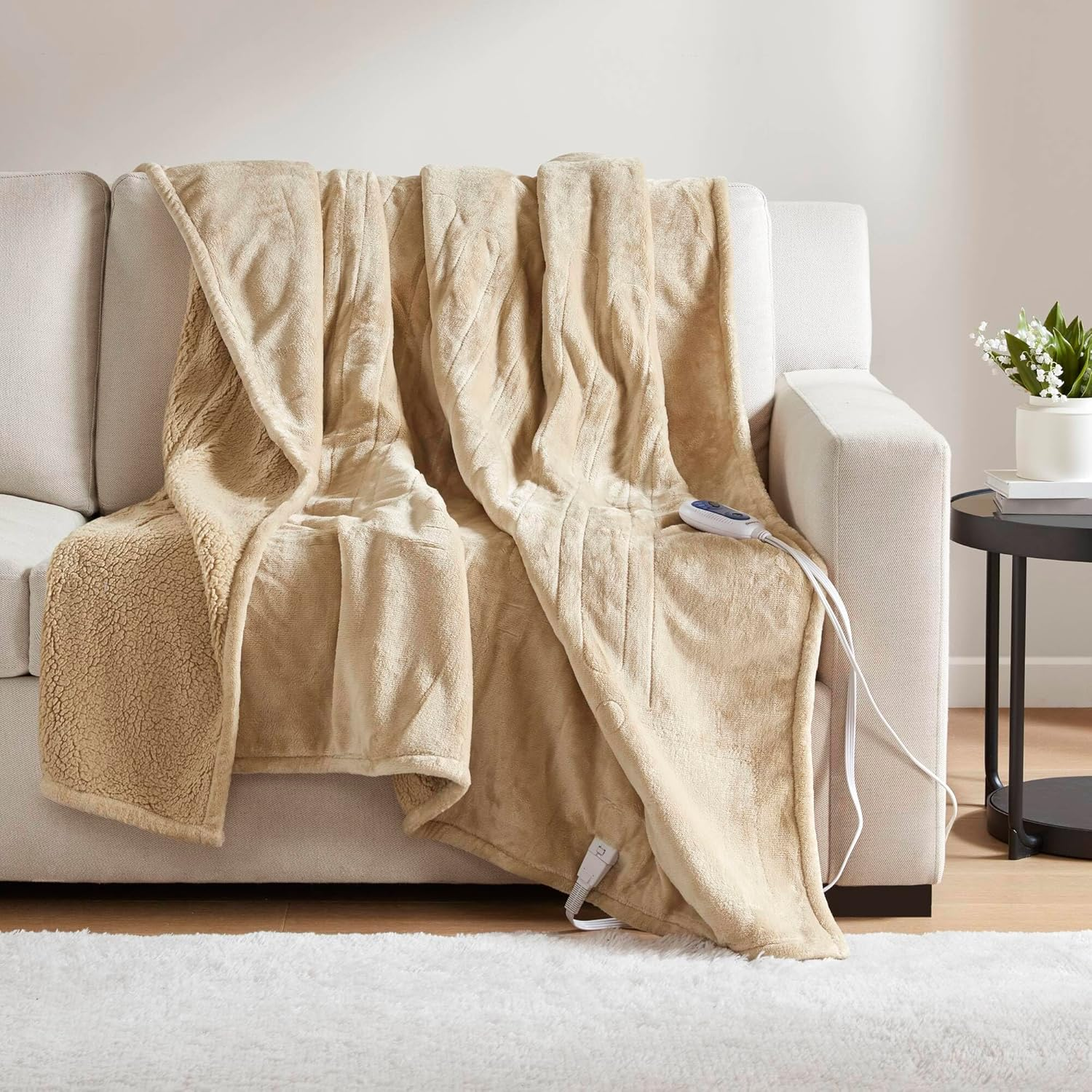 Heated Blanket, Electric Throw Blanket, Soft, Warm, Reversible Plush - Sherpa He