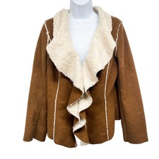 Joujou Faux Suede Shearling Waterfall Ruffle Faux Fur Cardigan Coat Jacket Small