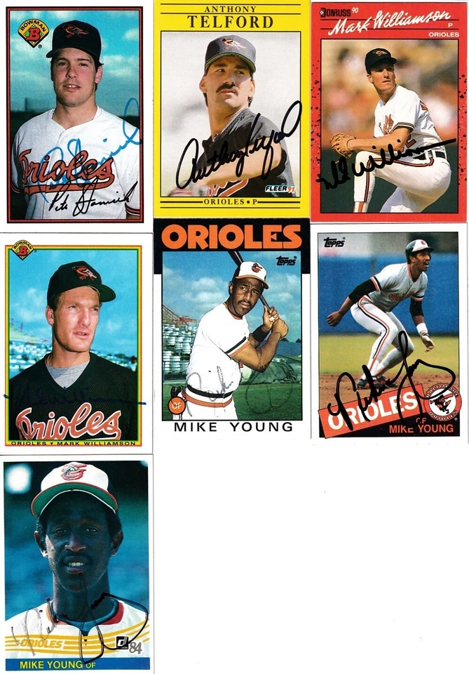 16 tarjetas firmadas por los Orioles Mike Devereaux Bill Ripken David Segui Williamson Young Foto 2 de 2