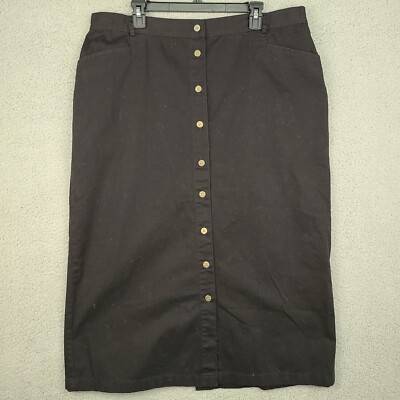 Classic Elements Skirt Womens Size 20W Long Pencil Black Button Up Lined
