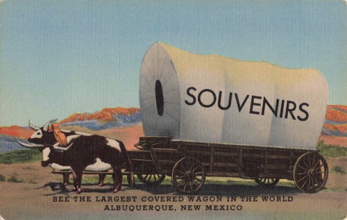 Albuquerque, New Mexico Postcard Largest Covered Wagon Route 66 c 1951 F9
