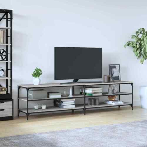 Meuble TV sonoma gris 200x30x50 cm bois d'ing�nierie et m�tal - Photo 1/10