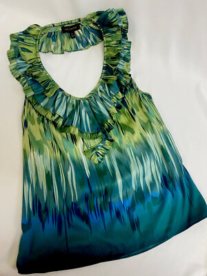 The Limited Green Ruffled V-Neck Low Back Pullover Blouse  Green Blue Size XS