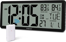 14.3" Large Font Atomic Clock Indoor Outdoor Temperature Digital Home Office