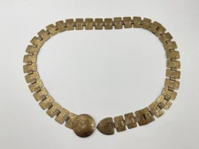 Sarah Coventry Camelot Brass Tone Metal Link Belt Embossed Floral Design 36" Vtg