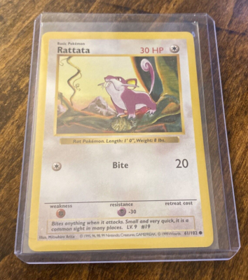rare rattata card Shadowless Rattata 61/102 Base Set Rare Vintage Pokemon Card - EX