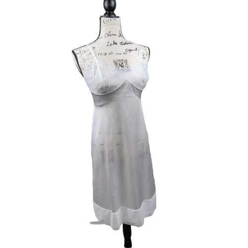 Vtg Full Slip White Lace Accents Babydoll Sz 34 Romantic Flirty Sheer - Picture 11 of 13