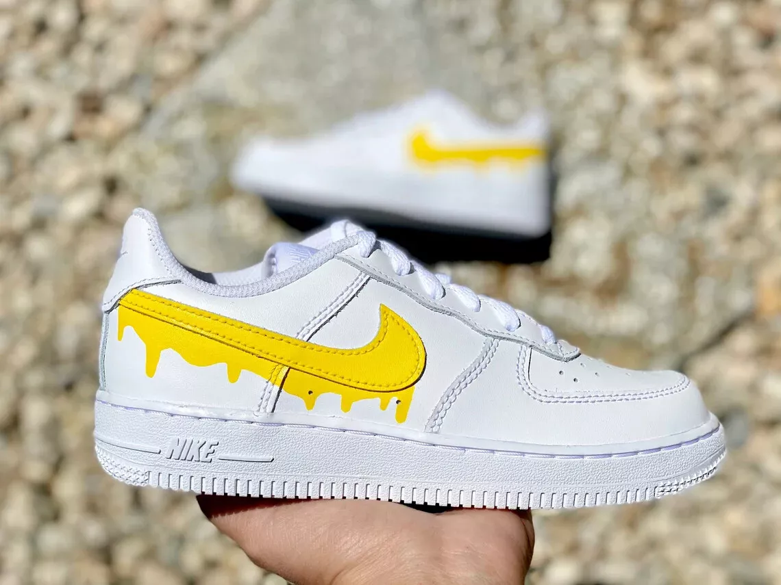 Nike Air Force 1 Custom Low Drip Two Tone White Yellow Shoes Men