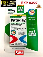 3 Pack Pataday Extra Strength Eye Allergy Itch Relief Drops 2.5mL each EXP 3/27