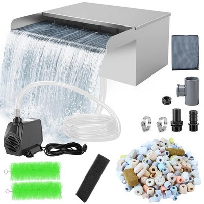 Pond Waterfall with Filter and Pump Kit, 304 Stainless Steel Waterfall Box fo...