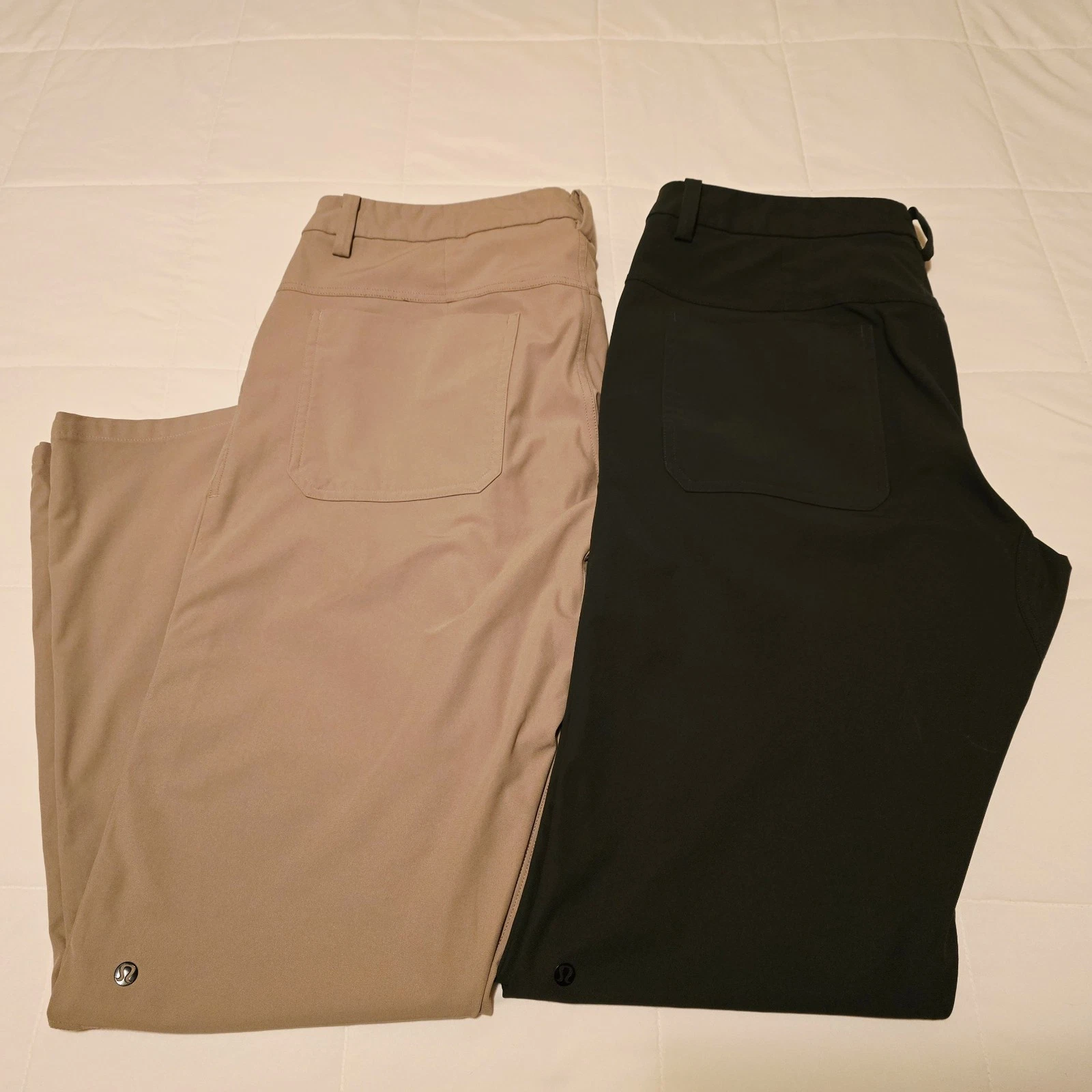 (2) Lululemon Mens ABC Slim Gray & Khaki Performance Pants 34x32 Commuter Travel