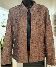 Chico's Brown Rose Rosette Sequin Open Front Jacket Blazer Size 1 Medium 8-10
