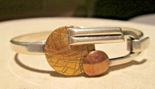 Donna McAfee Modernist Signed Sterling, Bronze  and Copper Freeform Bracelet