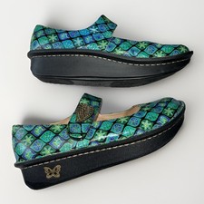 ALEGRIA Mary Jane Shoes, Green Teal Leaf Butterfly LEATHER Size EU 40 US 9