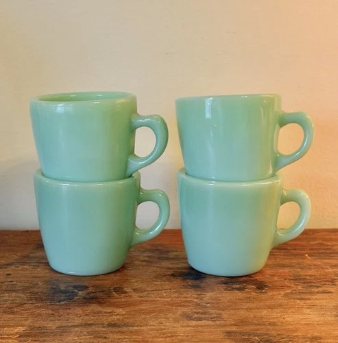 Vintage Lot Of 4 Fire King Jadeite Mug C Handle Oven Proof Coffee Tea Mugs