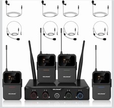 4-Channel Wireless Microphone System UHF Compact Cordless Mic Set 4x10 Fequency