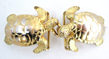 Vintage Sea Turtle Belt Buckle Womens 1980s Glam Double Interlocking Clasp Gold