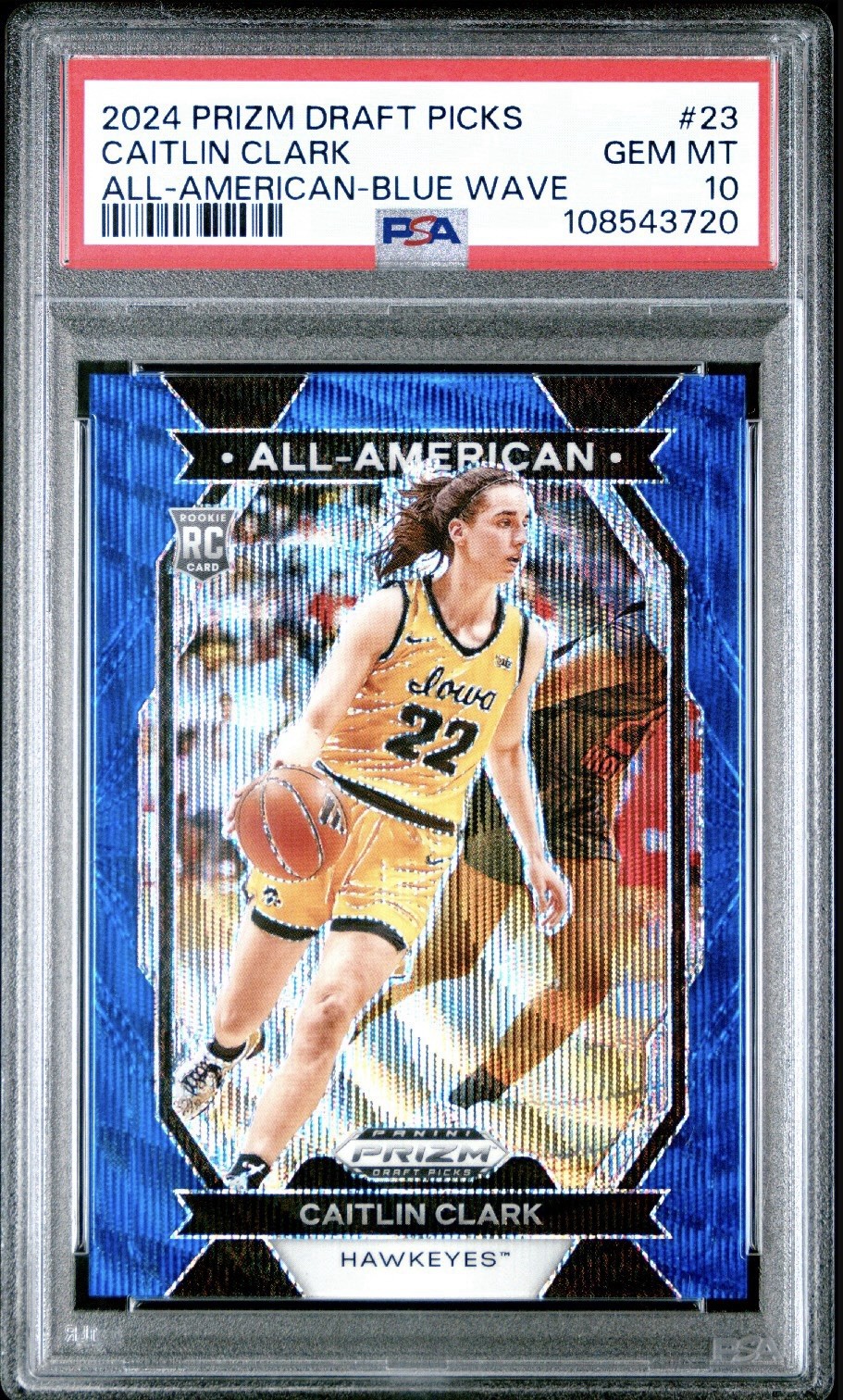 2024 Caitlin Clark Prizm Draft Picks All American Blue Wave /249 PSA 10