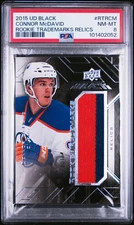 2015 UD BLACK RC TRADEMARKS RELICS #RTRCM CONNOR MCDAVID PSA 8