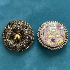 Lot Of 2 West Germany Scarf Clips Gold Tone Iridescent Floral Designs